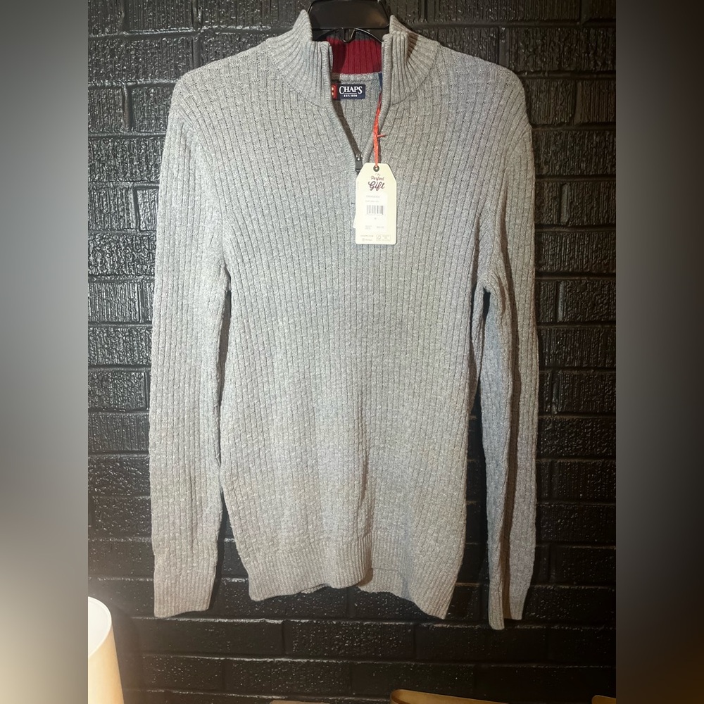 Chaps Light Gray Zip-Up Sweater